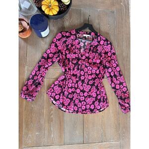 Milly Brooke Floral-Print Chiffon Blouse, Pink Size 8